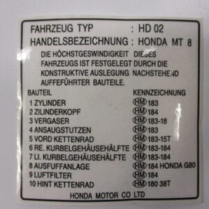 Fahrzeugdatenaufkleber schwarz MT 80