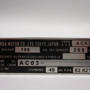 Typenschild Aluminium MBX50 AC03